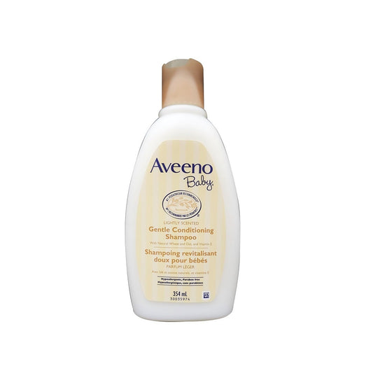 Product label for Aveeno Baby Gentle Conditioning Shampoo (354 mL)