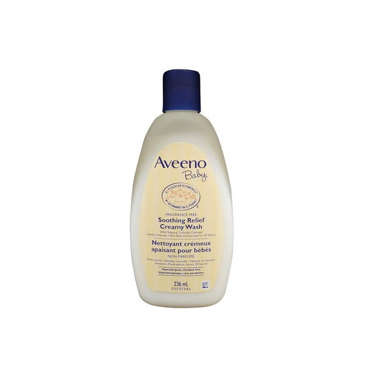 Product label for Aveeno Baby Soothing Relief Creamy Wash (236 mL)