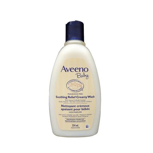 Product label for Aveeno Baby Soothing Relief Creamy Wash (354 mL)