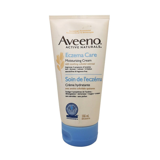 Product label for Aveeno Eczema Care Moisturizing Cream 166 mL