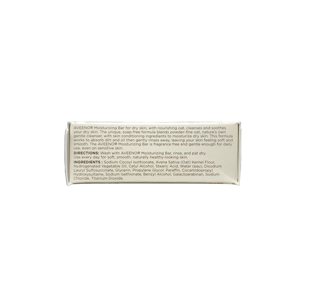 Description, directions, ingredients for Aveeno Moisturizing Cleansing Bar (100 grams) in English