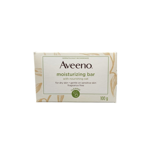 Product label for Aveeno Moisturizing Cleansing Bar (100 grams) in english