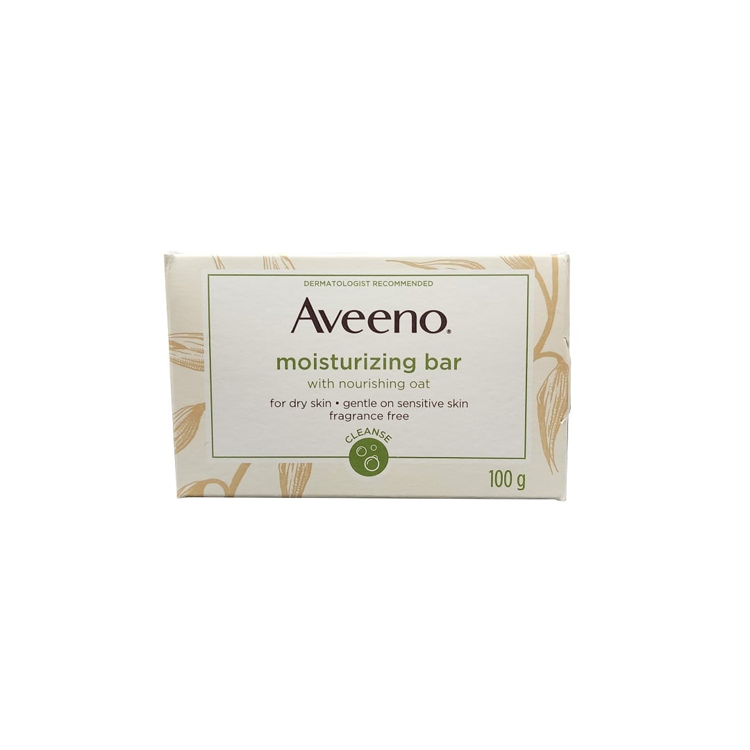 Product label for Aveeno Moisturizing Cleansing Bar (100 grams) in english