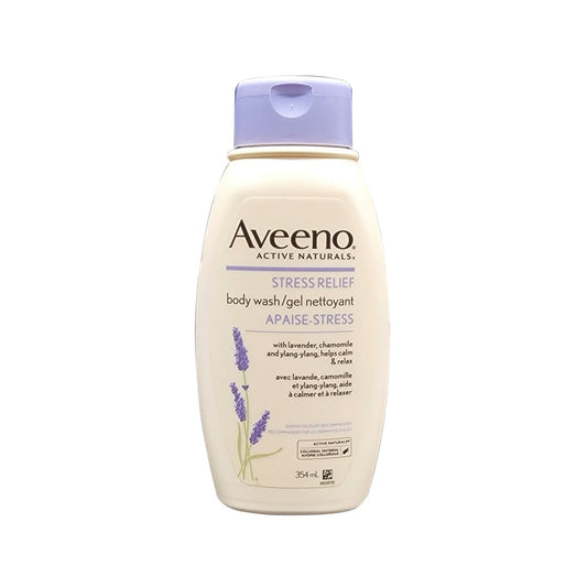 Product label for Aveeno Stress Relief Body Wash (354 mL)