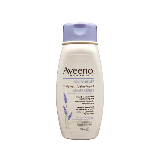 Product label for Aveeno Stress Relief Body Wash (532 mL)