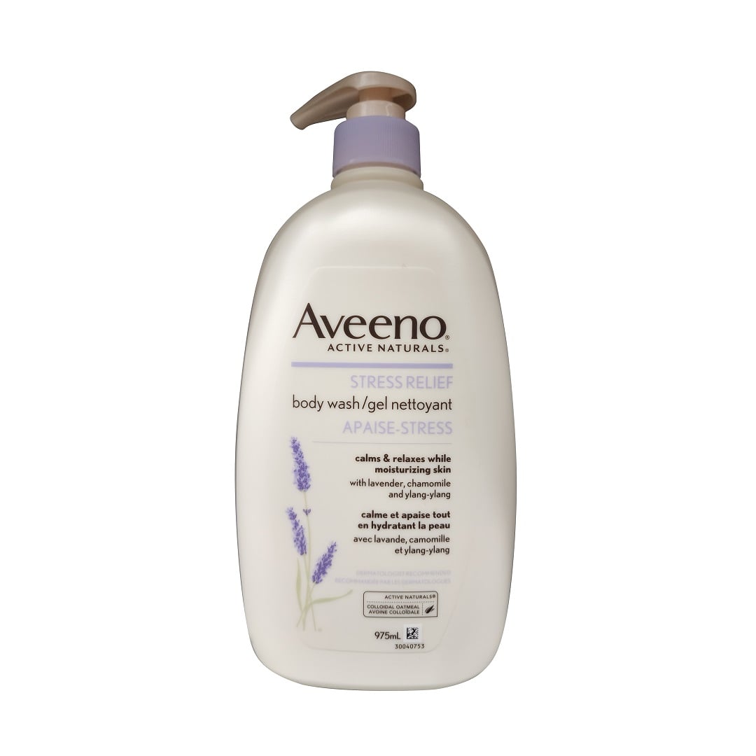 Product label for Aveeno Stress Relief Body Wash (975 mL)