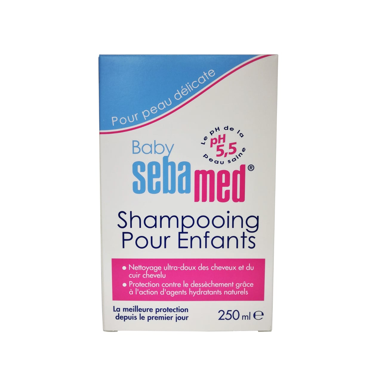 Product label for Baby Sebamed Children's Shampoo 250 mL in French