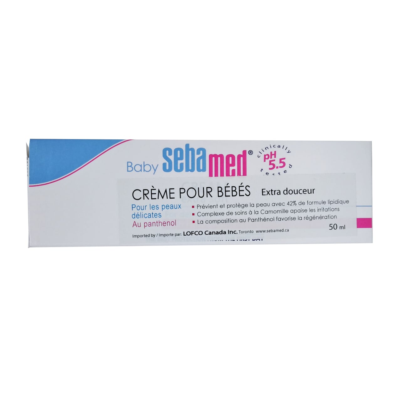 Product label for Baby Sebamed Extra Soft Cream with Panthenol in French