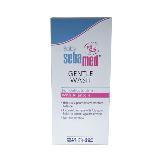 Product label for Baby Sebamed Gentle Wash for Delicate Skin with Allantoin 400 mL in English