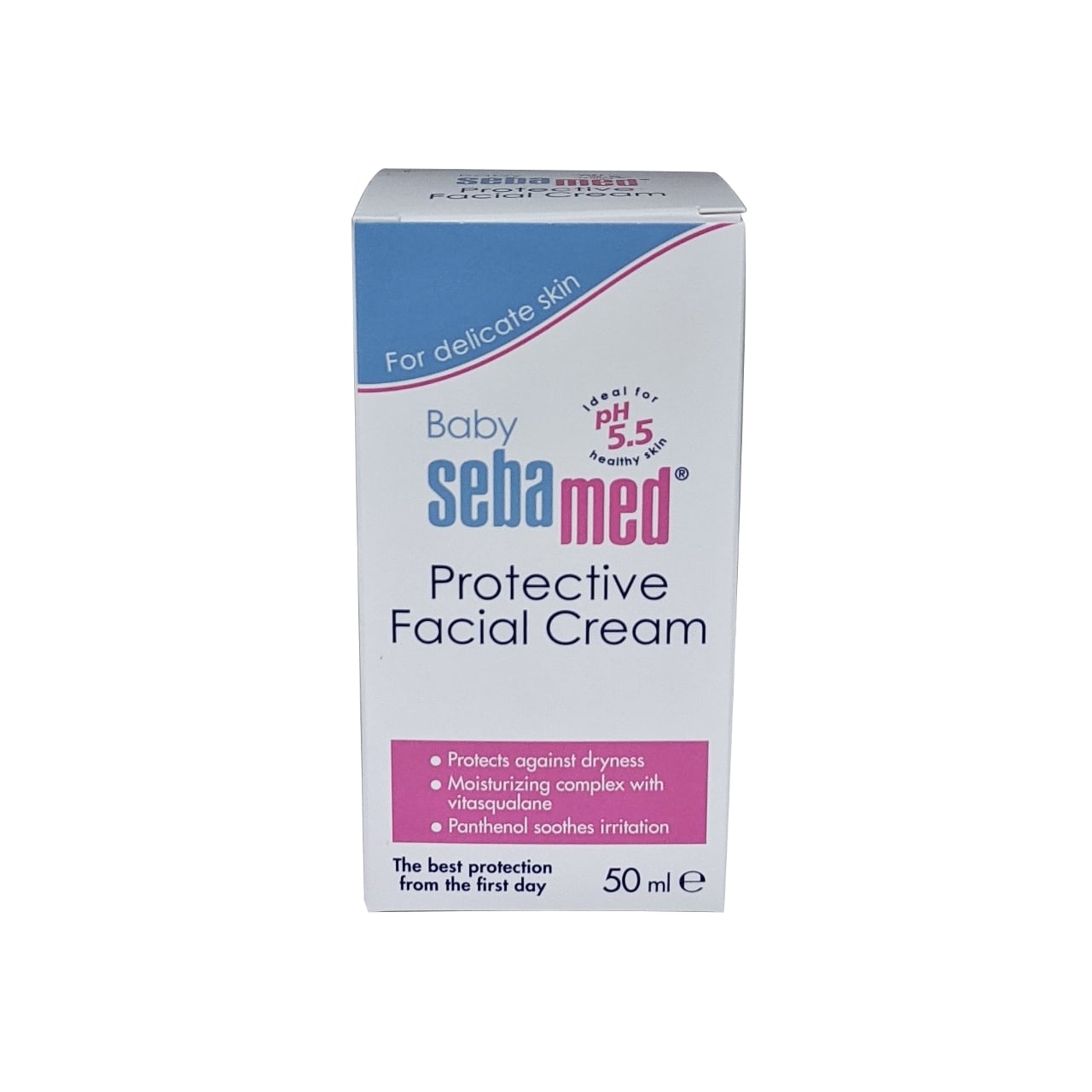 Product label for Baby Sebamed Protective Facial Cream in English