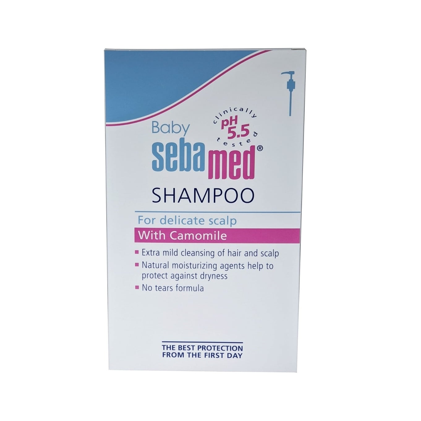 Product label for Baby Sebamed Shampoo with Camomile 500 mL in English