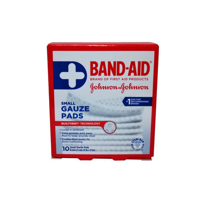 Product label for Band-Aid Sterile Gauze Pads Small in English