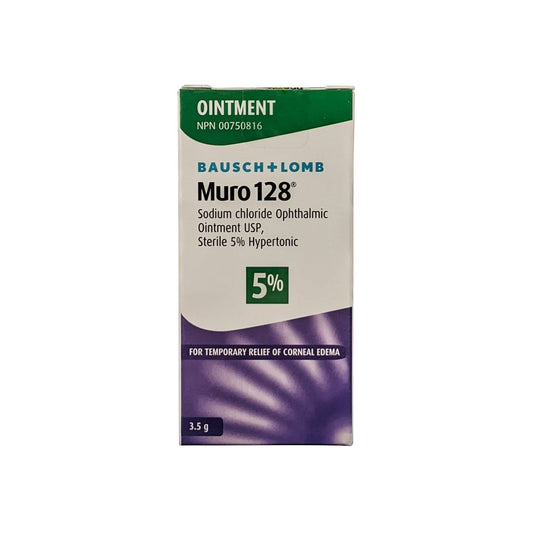 Product label for Bausch & Lomb Muro 128 5% Ointment (3.5 grams) in English