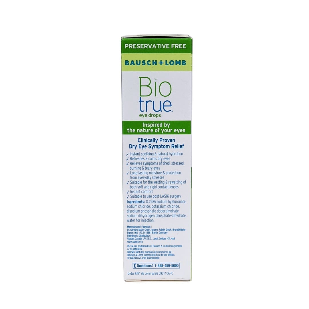 Description and ingredients for Bausch & Lomb Biotrue Eye Drops Dry Eye Relief (10mL) in English
