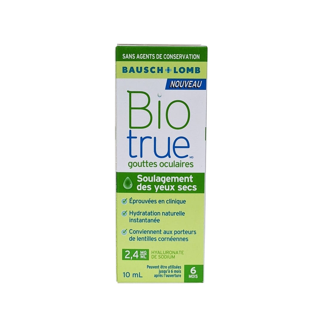 Product label for Bausch & Lomb Biotrue Eye Drops Dry Eye Relief (10mL) in French