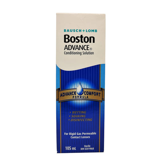 Product label for Bausch & Lomb Boston Advance Conditioning Solution for Rigid Contact Lens (105mL) in English