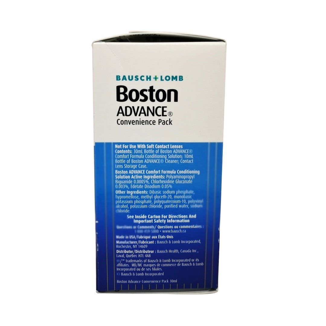 Contents and ingredients for Bausch & Lomb Boston Advance Convenience Pack for Rigid Contact Lens in English