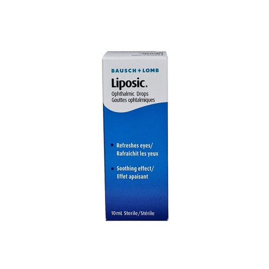 Product label for Bausch & Lomb Liposic Ophthalmic Drops (10 mL) in 1 of 2