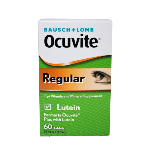 Product label for Bausch & Lomb Ocuvite Regular (60 tablets) in English