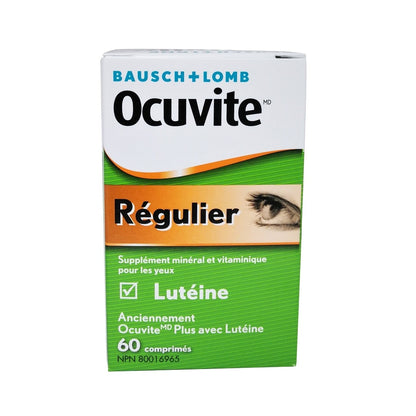 Product label for Bausch & Lomb Ocuvite Regular (60 tablets) in French