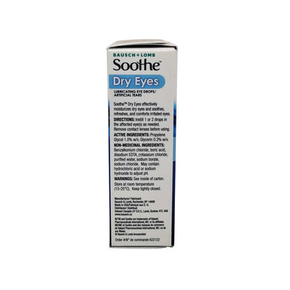 Description, directions, ingredients, and warnings for Bausch & Lomb Soothe Dry Eyes Lubricating Eye Drops (15mL) in English