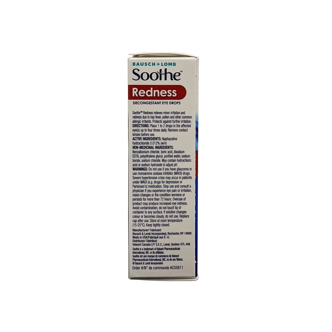 Description, directions, ingredients, and warnings for Bausch & Lomb Soothe Redness Eye Drops (15mL) in English