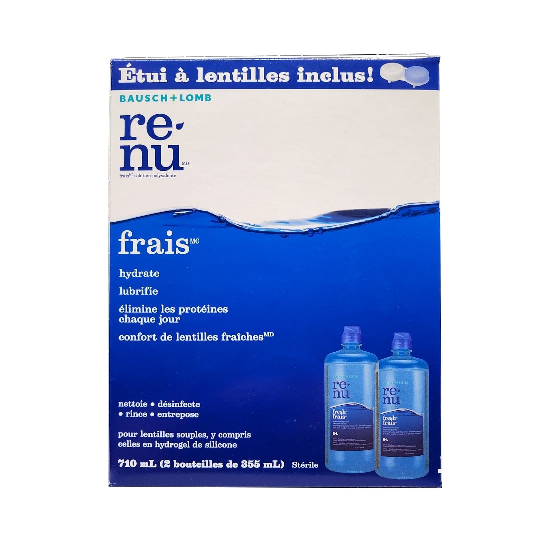 Product label for Bausch & Lomb re-nu fresh Multi-Purpose Solution for Soft Contact Lenses (2 x 355 mL) in French