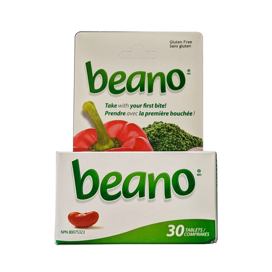 Product label for Beano Tablets (30 tablets)