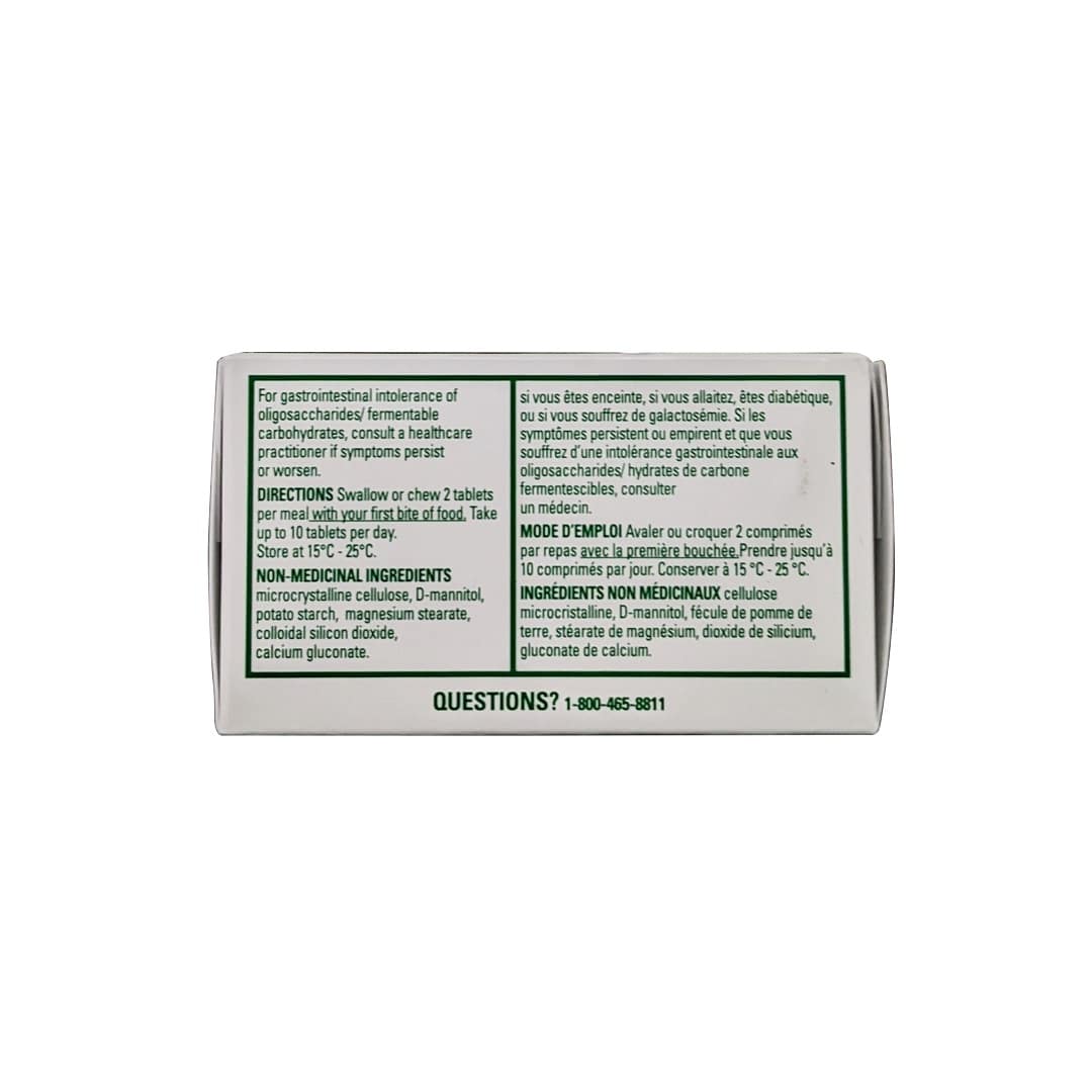 Warnings, directions, ingredients for Beano Tablets (60 tablets)
