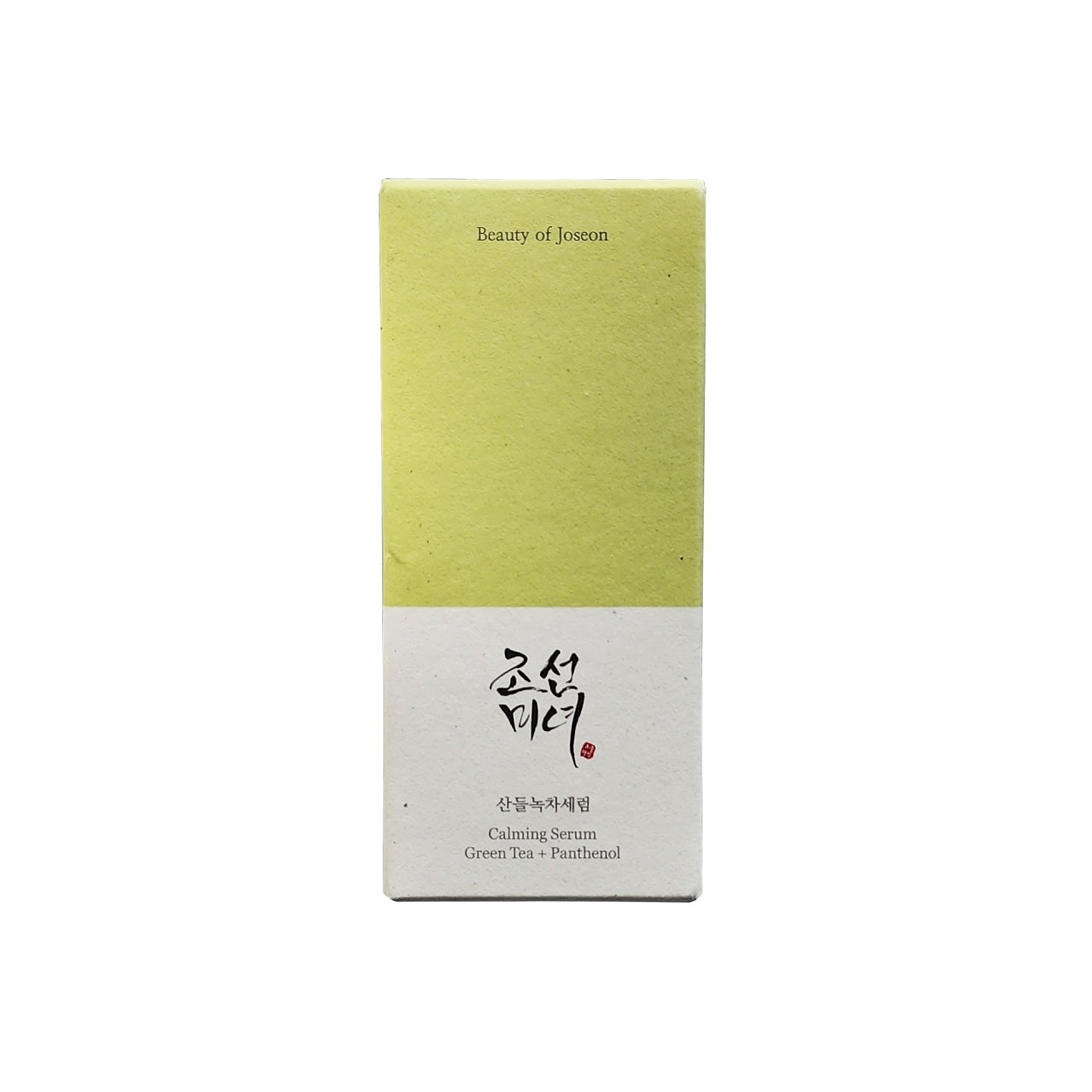 Product label for Beauty of Joseon Calming Serum Green Tea + Panthenol (30 mL)