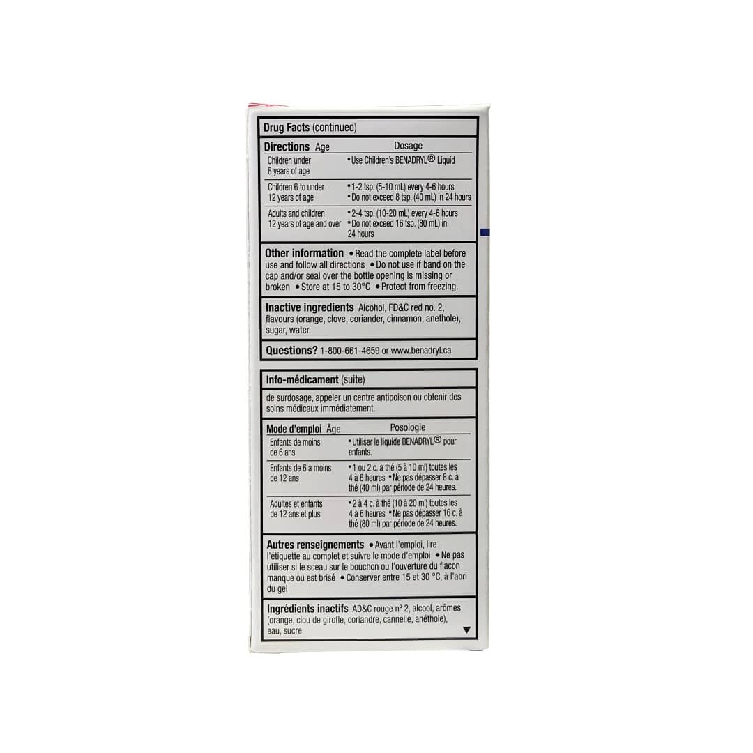 Product info for Benadryl Allergy Liquid Diphenhydramine Hydrochloride (100 mL) 2 of 3