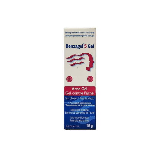 Product label for Benzagel 5 Acne Gel (15 grams)