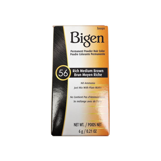 Product label for Bigen Permanent Powder Hair Colour #56 Black Brown (6 grams)