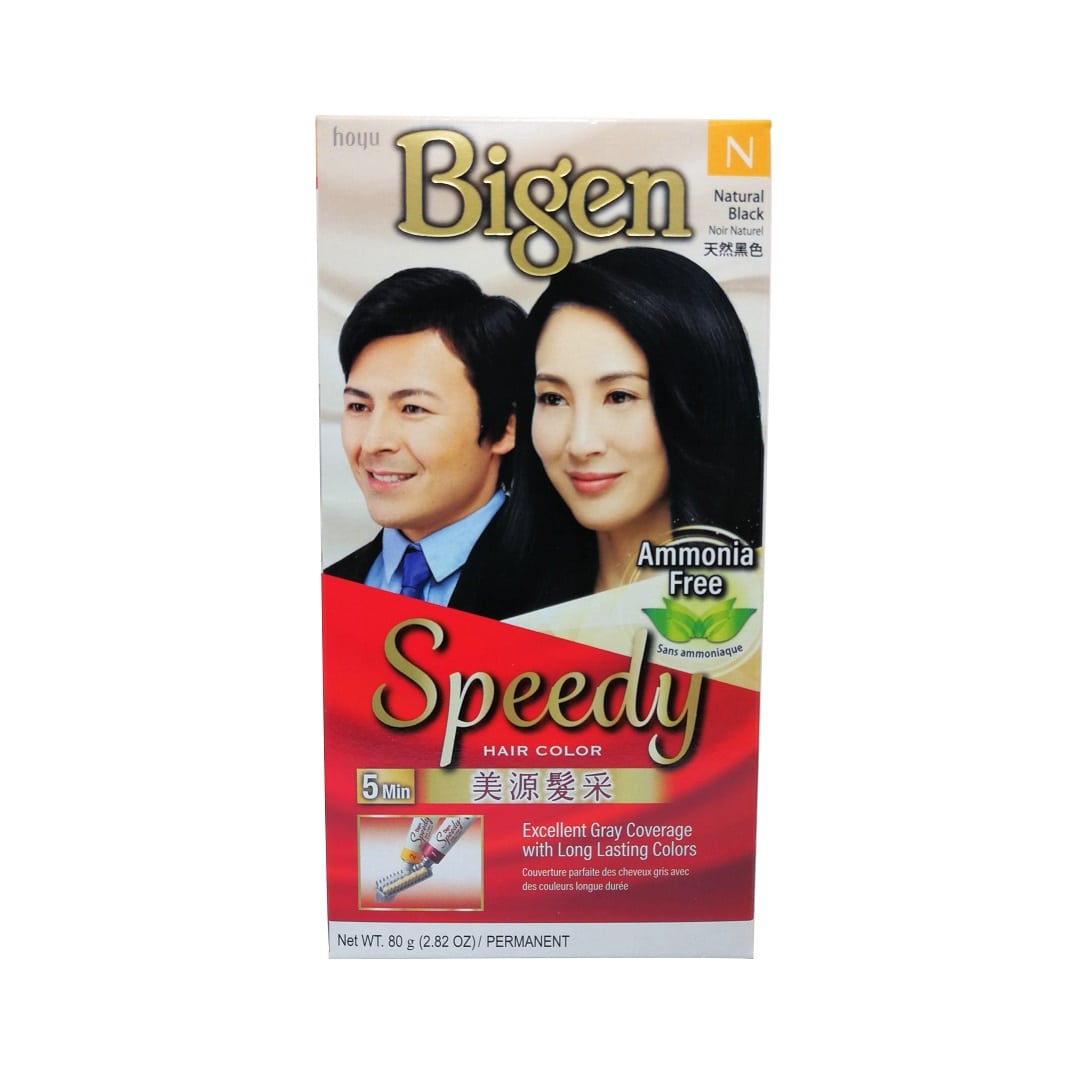 Product label for Bigen Speedy Hair Color Natural Black (N) (40 grams)