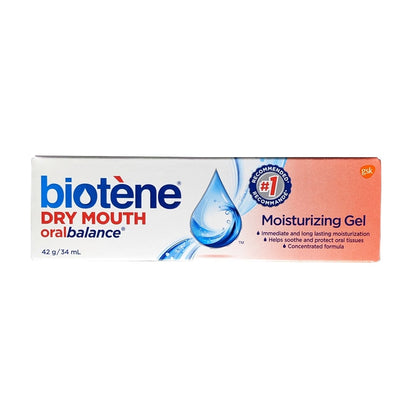 Product label for Biotene Oral Balance Gel (42 grams) in English