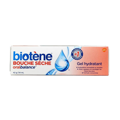 Product label for Biotene Oral Balance Gel (42 grams) in French