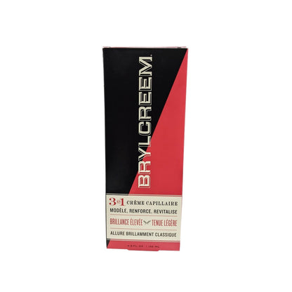 Product label for Brylcreem 3-in-1 Hair Cream for High Shine & Light Hold (132 mL) in French