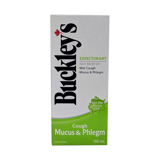 Product label for Buckley's Expectorant for Cough, Mucous & Phlegm in English