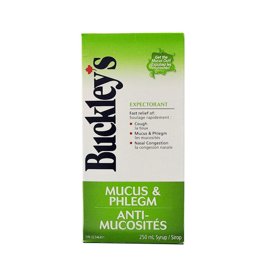 Product label for Buckley's Expectorant for Cough, Mucous & Phlegm (250 mL)