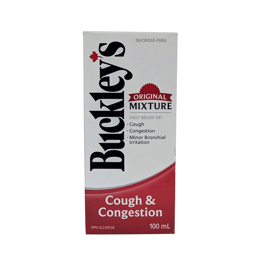 Product label for Buckley's Original Mixture for Cough & Congestion 100 mL in English
