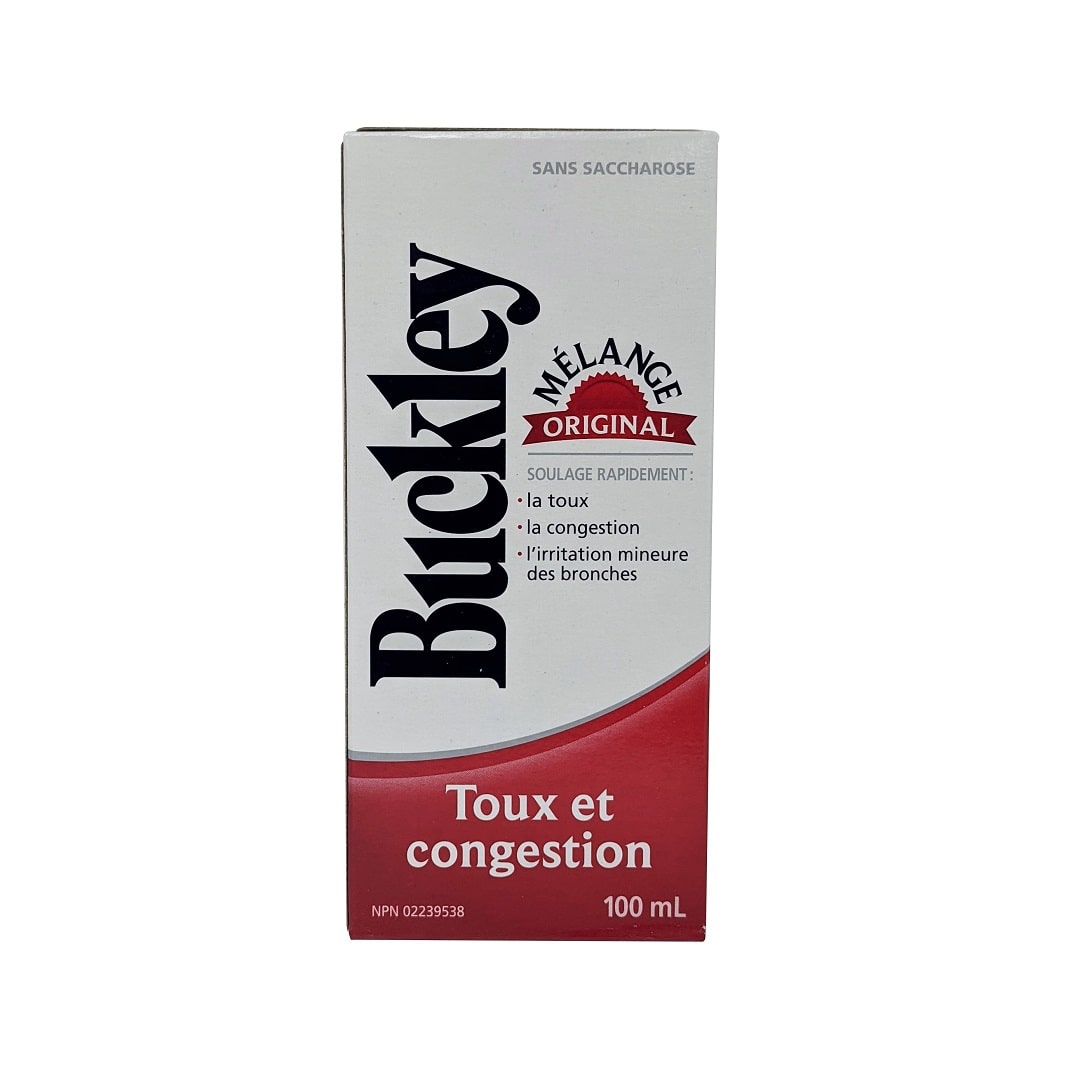 Product label for Buckley's Original Mixture for Cough & Congestion 100 mL in French