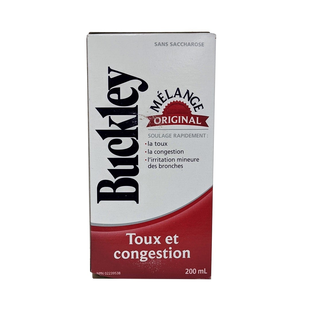 Product label for Buckley's Original Mixture for Cough & Congestion 200 mL in French