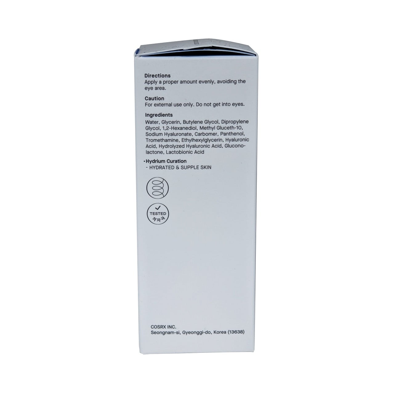 Directions, caution, and ingredients for COSRX Hydrium Triple Hyaluronic Moisture Ampoule