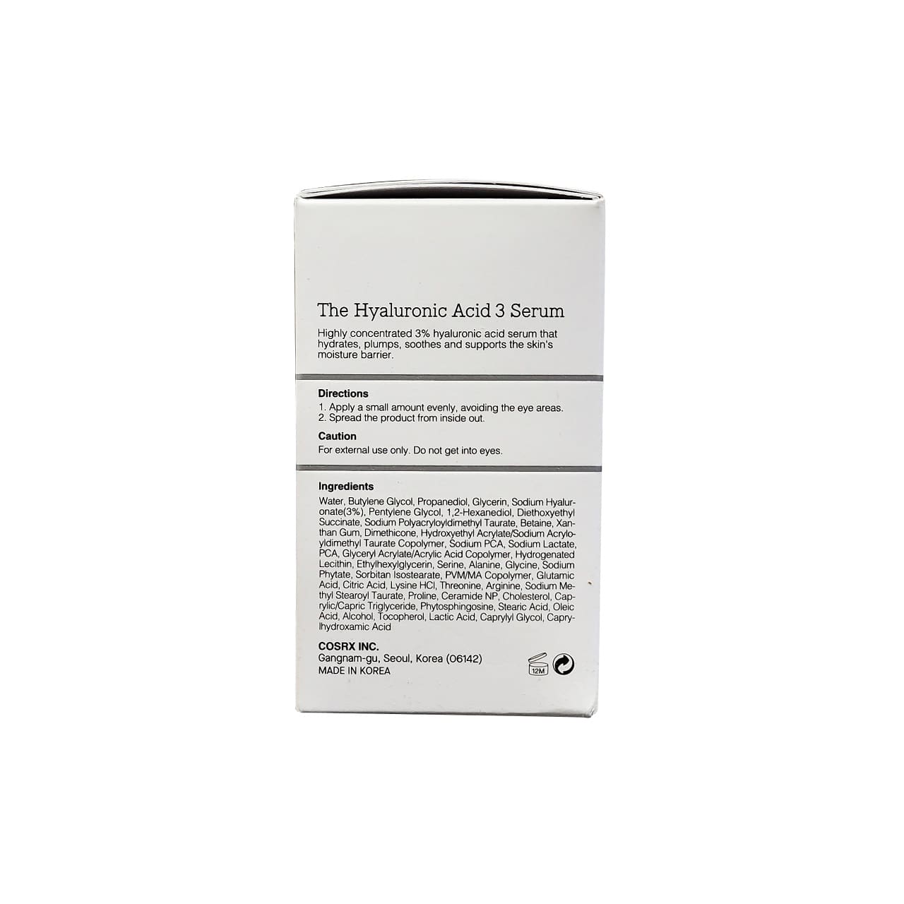 Description, directions, cautions, ingredients for COSRX The Hyaluronic Acid 3 (20 mL) in English