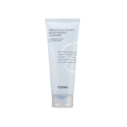 Product label for COSRX Triple Hyaluronic Moisturizing Cleanser (150 mL)