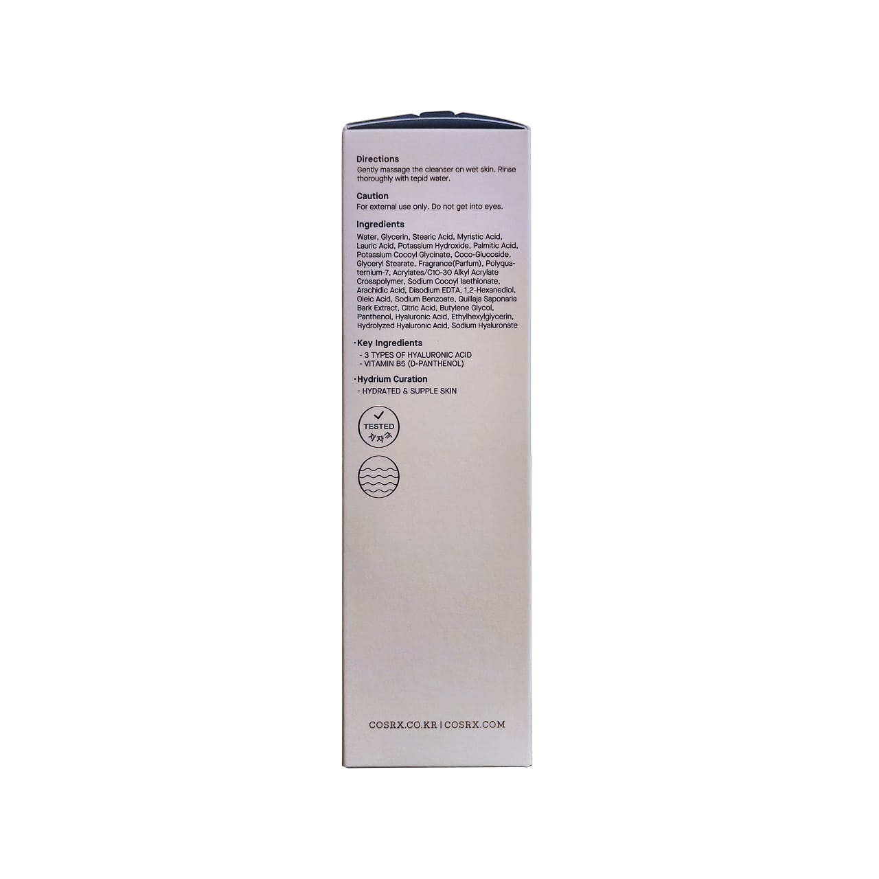 Directions, cautions, ingredients for COSRX Triple Hyaluronic Moisturizing Cleanser (150 mL) in English
