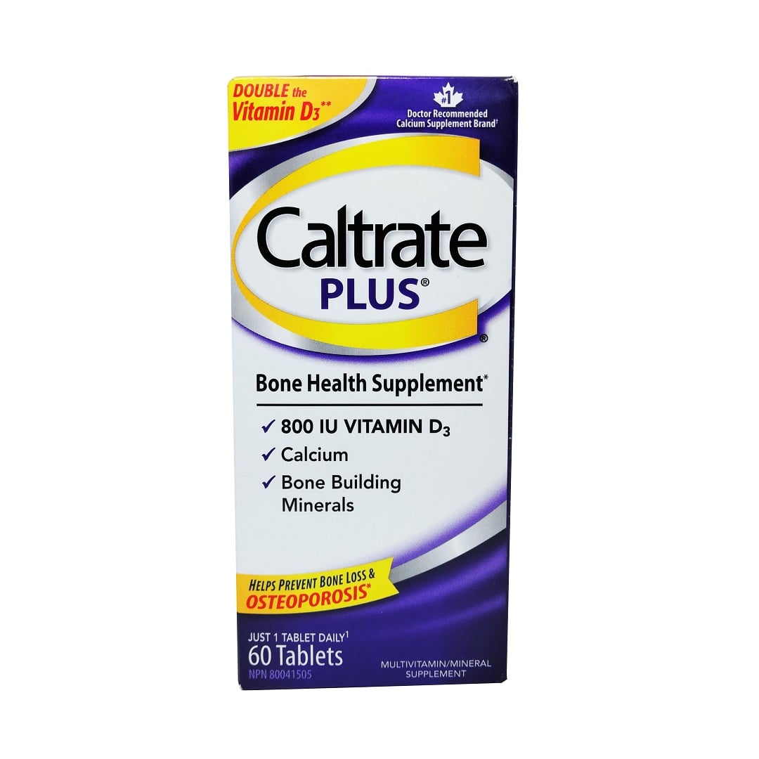 Product label for Caltrate Plus Calcium + Vitamin D3 60 tabs in English