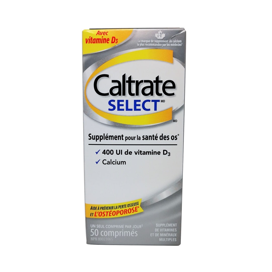 Product label for Caltrate Select Calcium + Vitamin D3 (50 tablets) in French