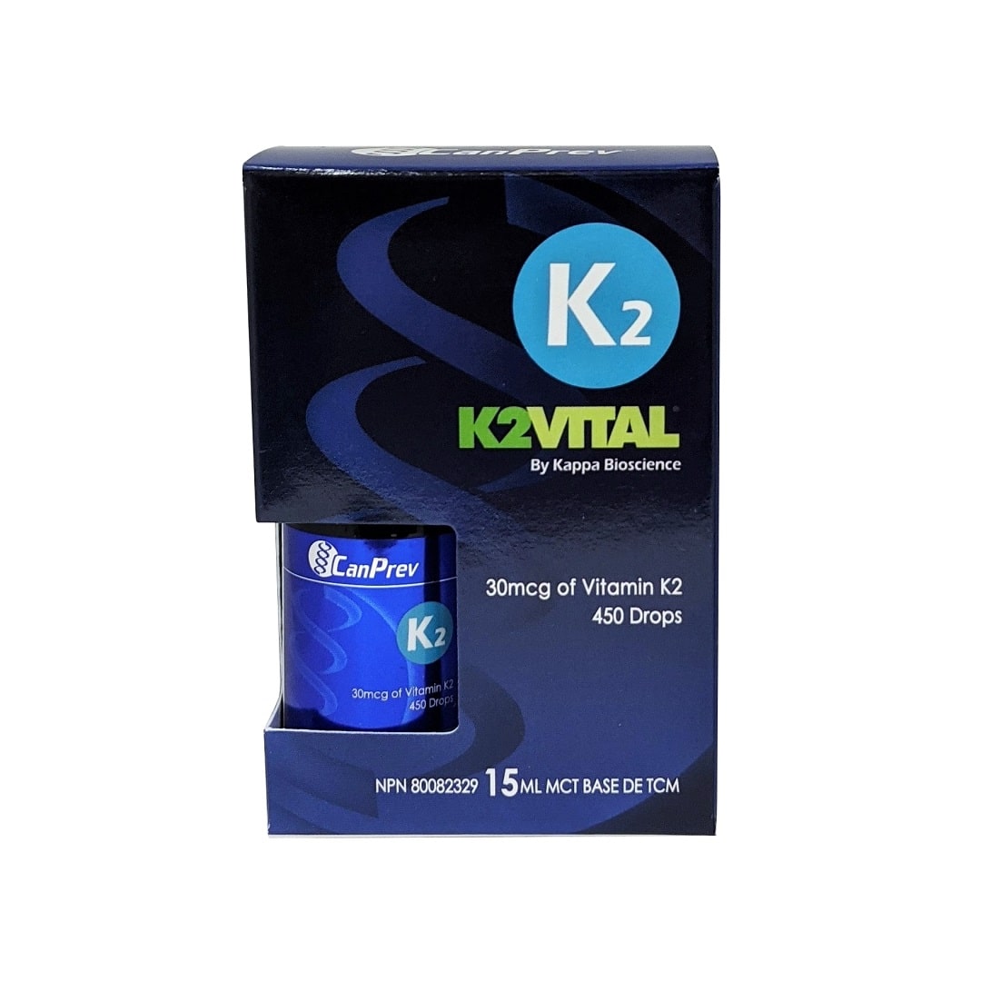 Product label for CanPrev Vitamin K2 Drops 30 mcg (15 mL / 450 Drops)