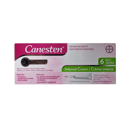 Product label for Canesten 6 Day Vaginal Cream (50 grams)
